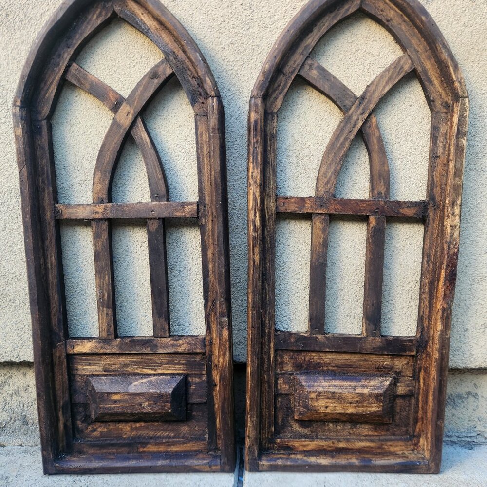 Arch Wood Frame Distress Brown Shabby Chic Remito Set of 2, 29" H